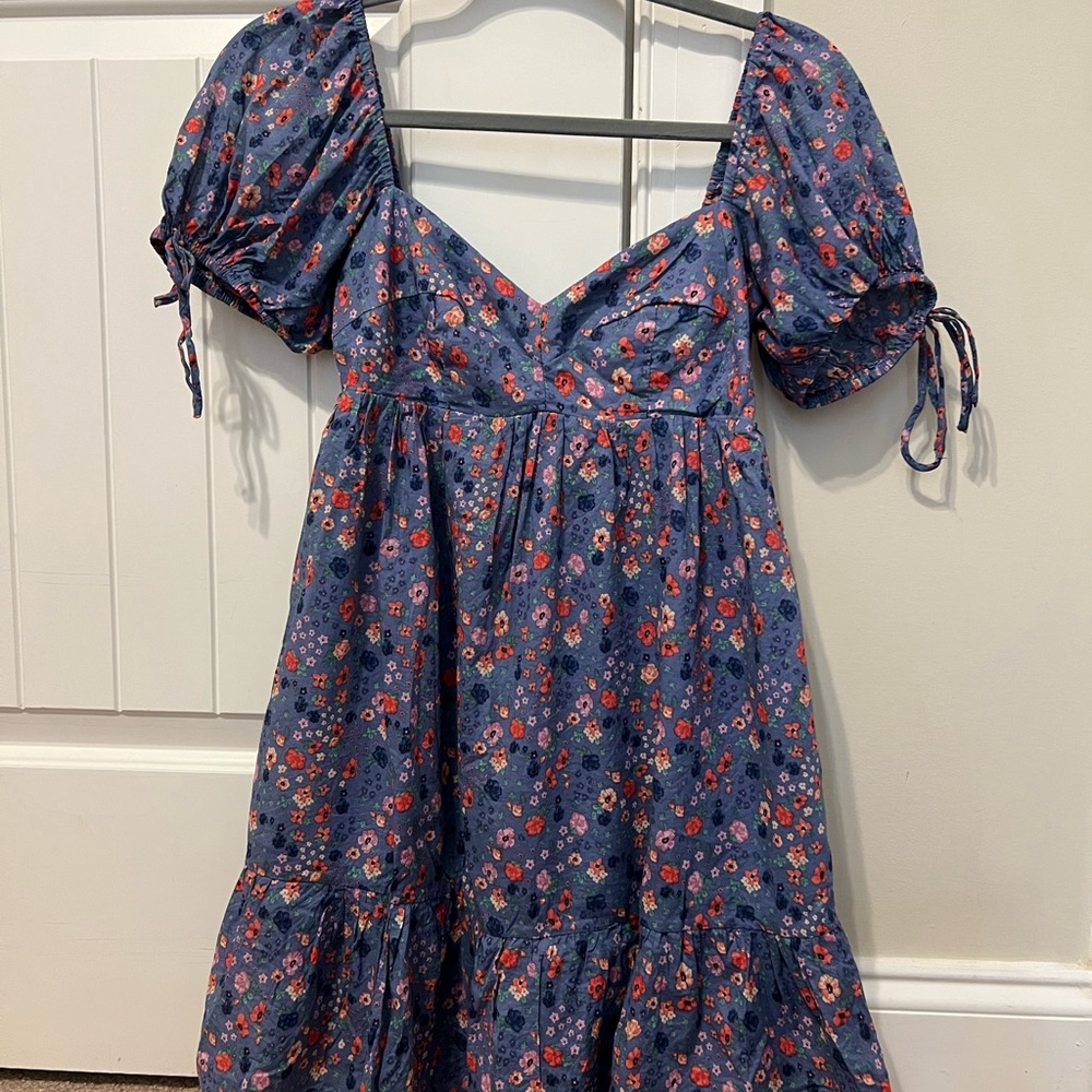 Olivaceous Blue Floral Mini Dress
